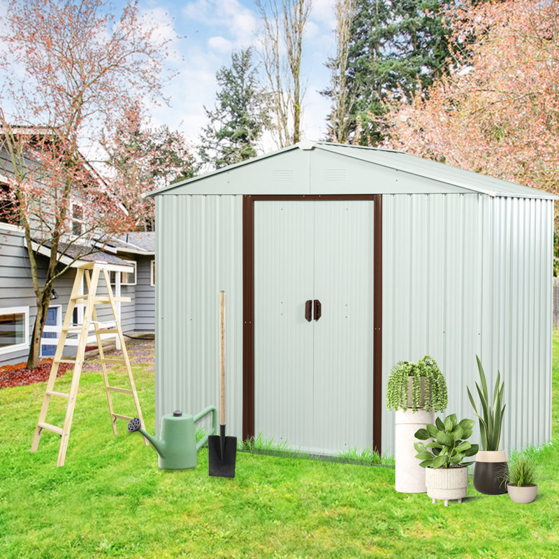 White 6ft X 5ft Metal Storage Shed - Galvanized Steel Frame For Sturdiness, Ventilated Panels, Sliding Door With Lock, Simple Assembly Guide Foundation Outdoor Shed, Strong Structure, Punched