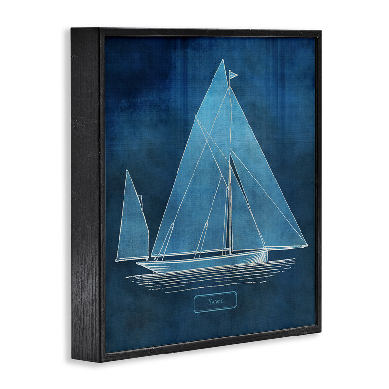 Voilier maritime Yawl, estampe numérique encadrée, design par Susan Arnot, H 12 po x l 12 po, Giclée encadrée noir minuit
