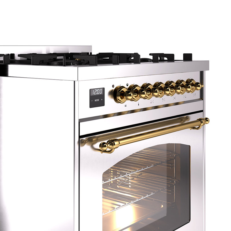 ILVE Nostalgie II 30 in Dual Fuel Range, Stainless Steel/Brass, Natural Gas
