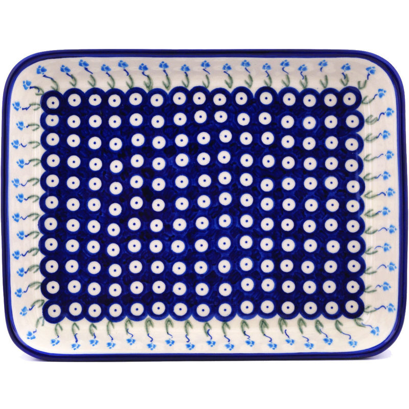 Polmedia Floral Peacock Rectangle Stoneware Baker Bakeware