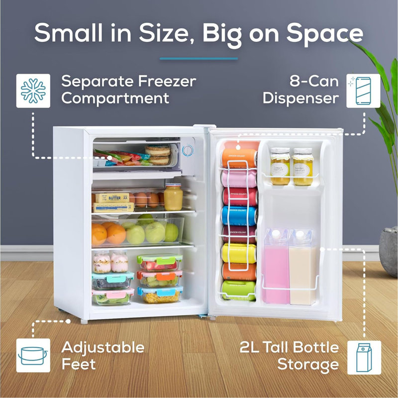 2.6 Cu.Ft Energy-Efficient Compact Refrigerator With Freezer – Sleek Single-Door Design, Convenient Slide-Out Glass Shelves, Perfect For Small Spaces In Homes, Offices & Dorms,Platinum