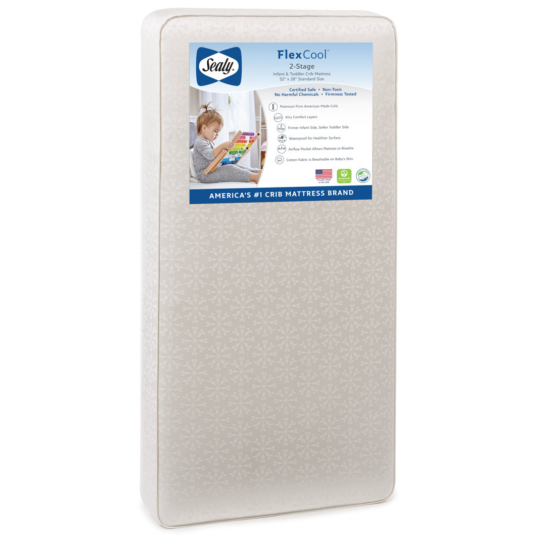 Sealy Baby FlexCool Breathable 2 Stage Baby Crib Mattress & Toddler Bed Mattress, GREENGUARD Gold Certified, 52" x 28" Sealy Baby