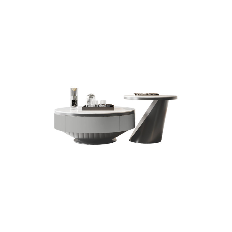 Jakori No Assembly Required Nesting Coffee Table With Storage – Rock Tabletop Heat-Resistant & Wear-Resistant, Gray