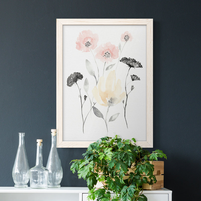 «Blush & Black Wildflowers I», toile encadrée de qualité supérieure - prête à être accrochée, Blanc
