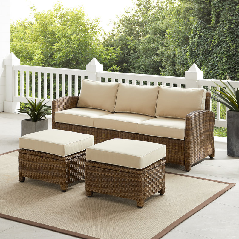 Patio Sofa with Cushions, Brown, Beige