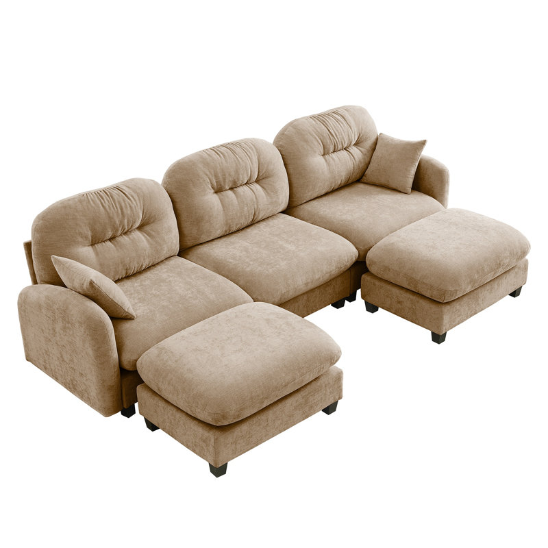 Canapé modulaire en U modulaire avec repose-pieds, tissu en chenille de qualité supérieure, avec 2 coussins décoratifs, conception plissée matelassée en mousse haute densité, facile à installer, convient aux chambres à coucher, aux coins lecture