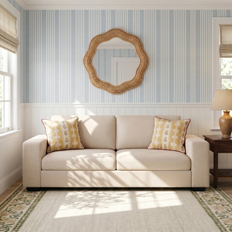 Alden 92'' Upholstered Sleeper Sofa, Beige Performance Basketweave