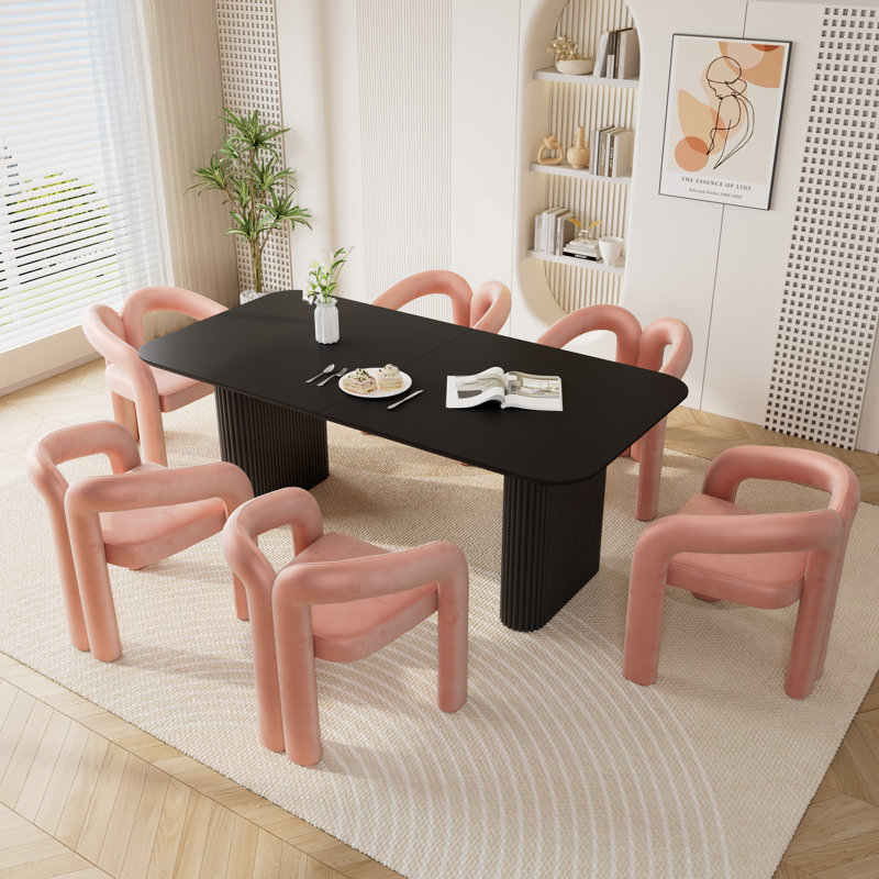 Ensemble de salle à manger à double piédestal avec chaises, 7, Rose