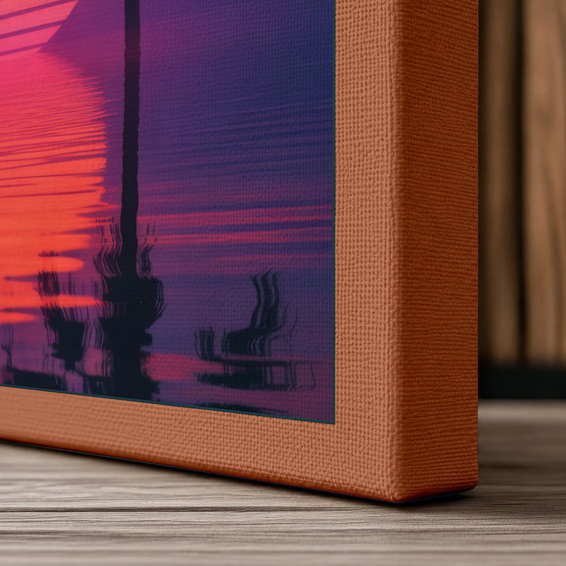 Tropical Sunset Paradise Retro - Wrapped Canvas, 18x12 - 45.7 x 30.5 cm, Terracotta Border