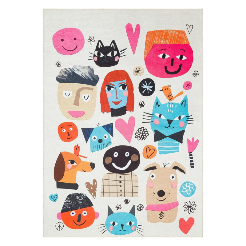 Tapis cubique moderne à petits visages lavable à la machine, Runner 4'11" x 9'10"