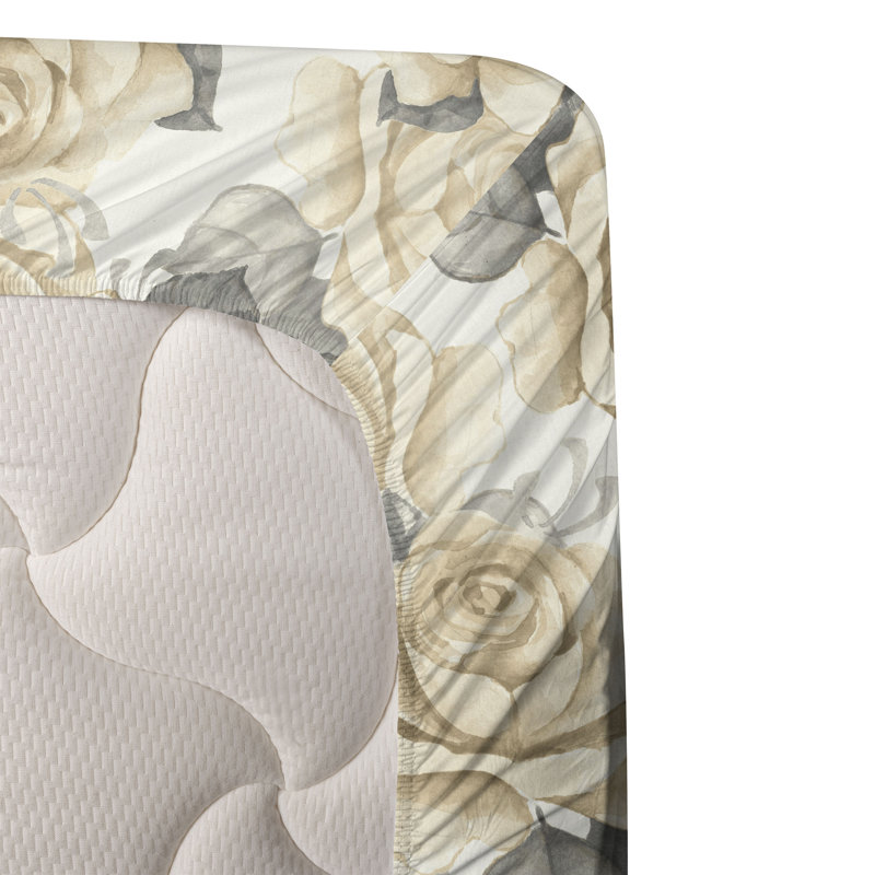 Ambesonne Watercolor Botany Sheet Set 4 Pcs Retro Boho Bloom, Pale Peach Pale Gray Dust Floral
