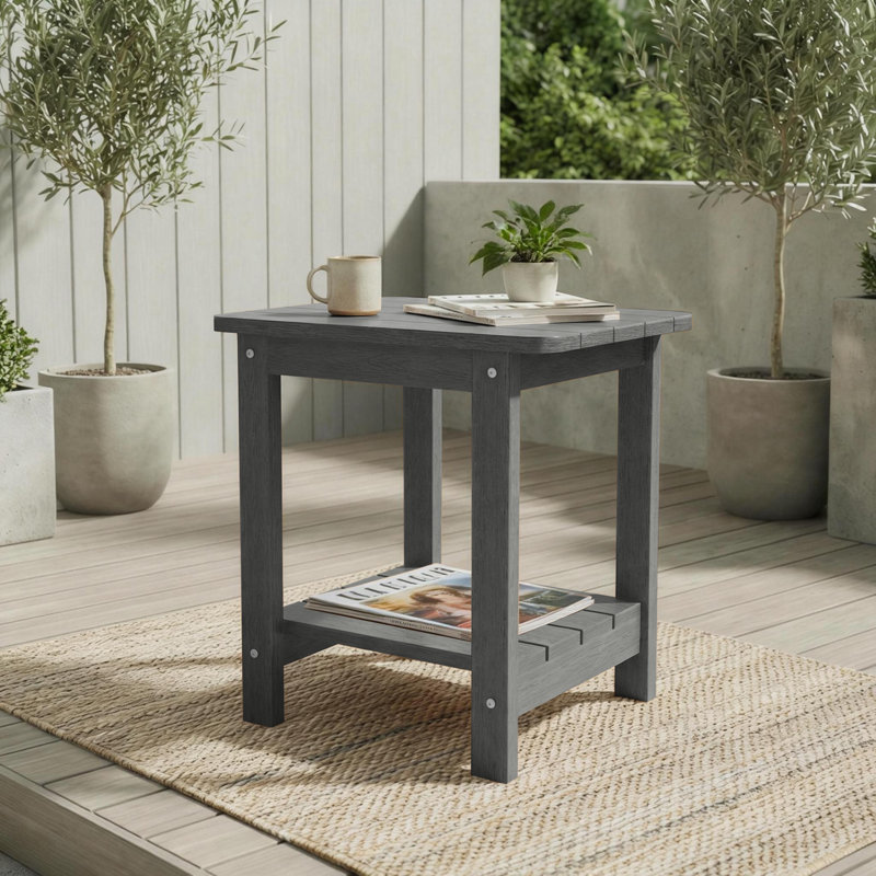 Rectangular Outdoor Side Table, HDPE 2-Tier Patio Side Table, Small Adirondack End Table for Backyard Pool Porch Garden Lawn