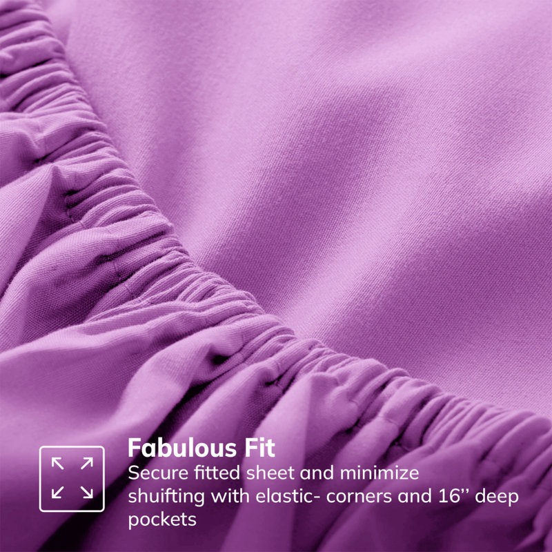 Meliah Microfibre Brushed Fitted Bed Sheet, Double (4'6), Purple