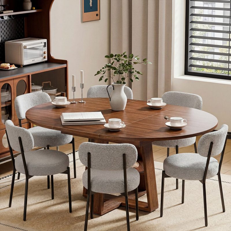 Table de salle à manger extensible et chaises, table de cuisine moderne avec sièges, 7 pièces : table, 6 chaises, Gris, Noir