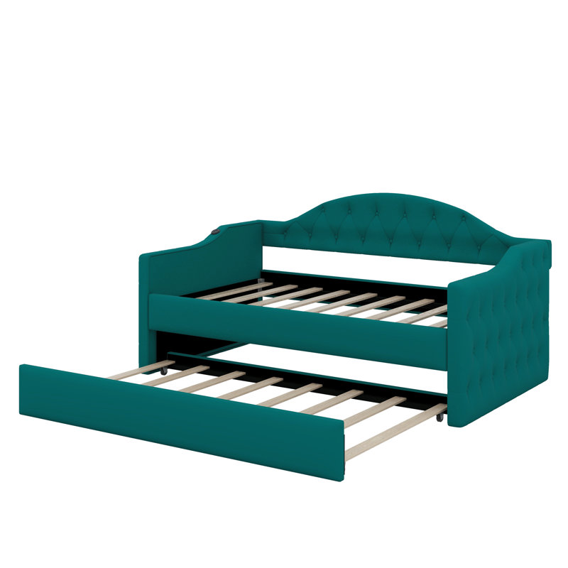 Lit de jour simple capitonné et rembourré avec couchette, canapé-lit en velours avec ports USB et ports de charge de type C