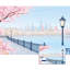Papier peint adhésif auto-adhésif moderne pour la chambre à coucher Cherry Blossom Pier City Skyline Pastel-731911702