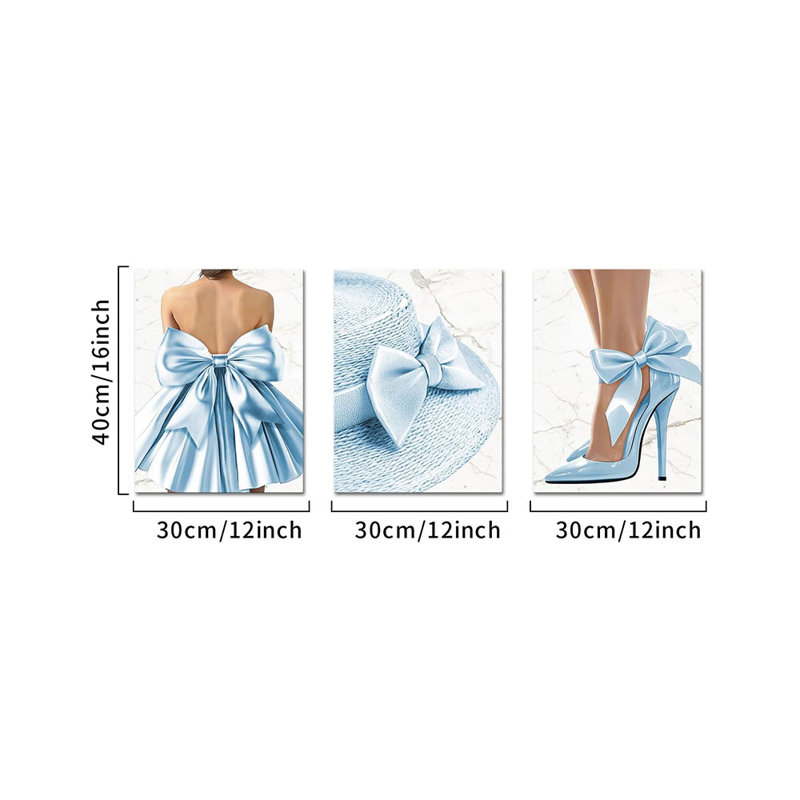3 Piece Wrapped Canvas Print, Blue