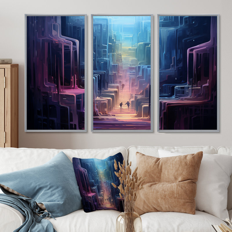 Ensemble de salon Scruggs - City Buildings Wall Art, H 40 po x l 60 po x P 1 po, Encadrement argenté