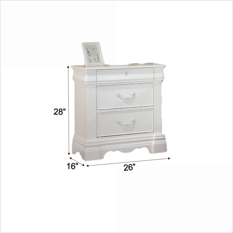 Table de chevet blanche à 3 tiroirs avec tiroir caché & amp; Doublure en feutre