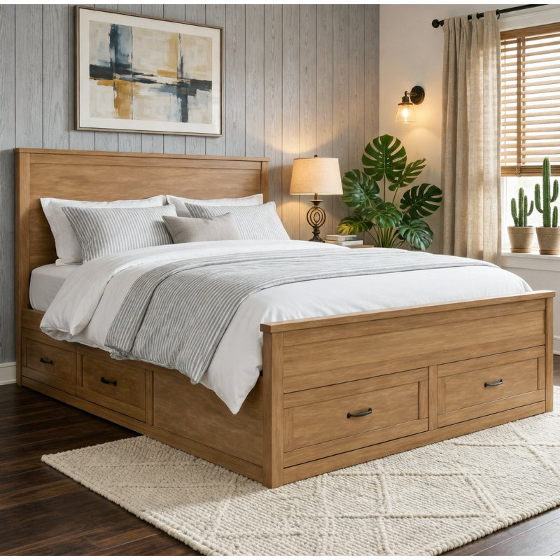 Lit de rangement moderne en bois avec 6 tiroirs, Dérive en mer