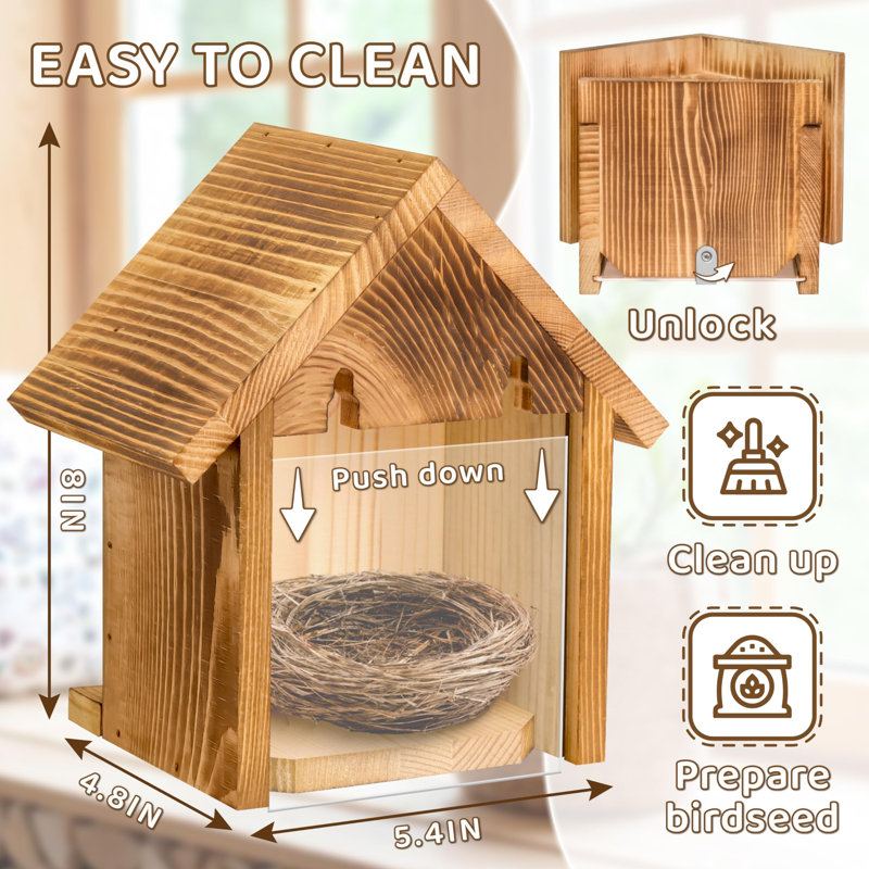 Window Bird Houses For Outside With 2 Powerful Hooks, Clear Window Bird House For Viewing Inside