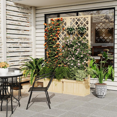 Paravent de jardin 2 panneaux avec pot à fleurs et treillis 41 x 10 x 65 pouces avec trous de drainage