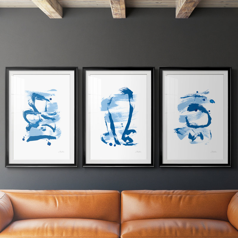Blue Breeze I - reproduction encadrée sur mesure de qualité supérieure mate - 3 pièces, H 19 po x l 27 po