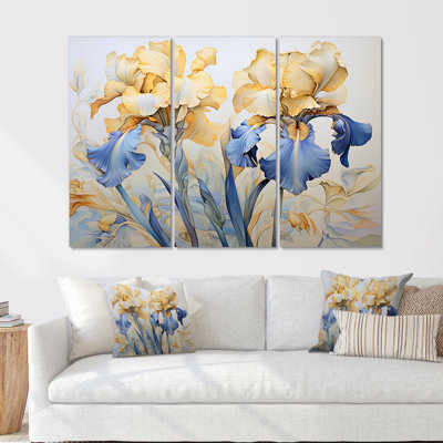 Golden Blue Irises Melodies I - Irises Canvas Wall Art Set