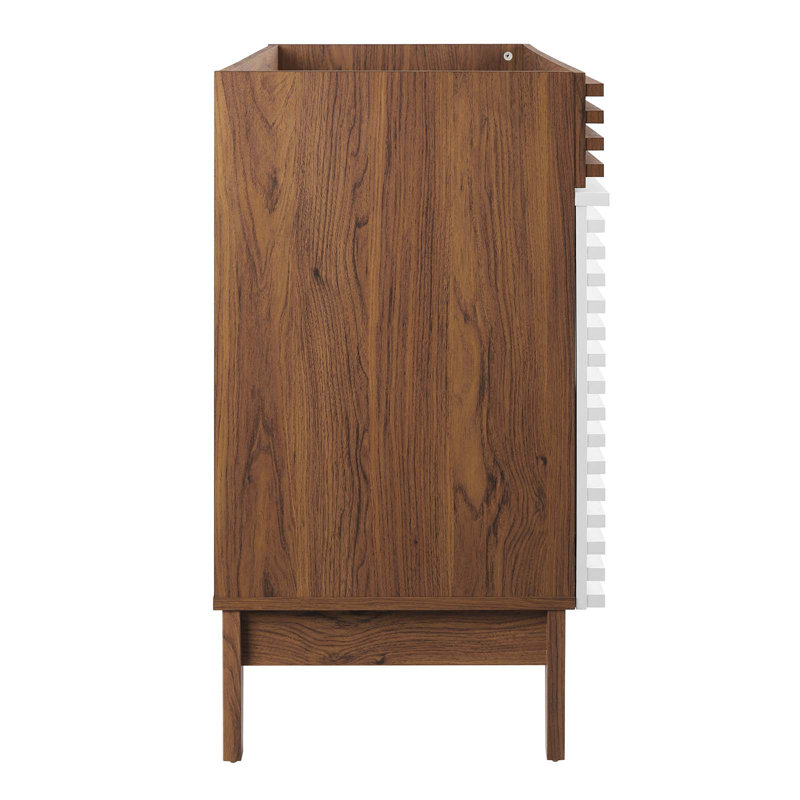 Mid-Century Modern Render 47" White/Walnut Bathroom Vanity Cabinet