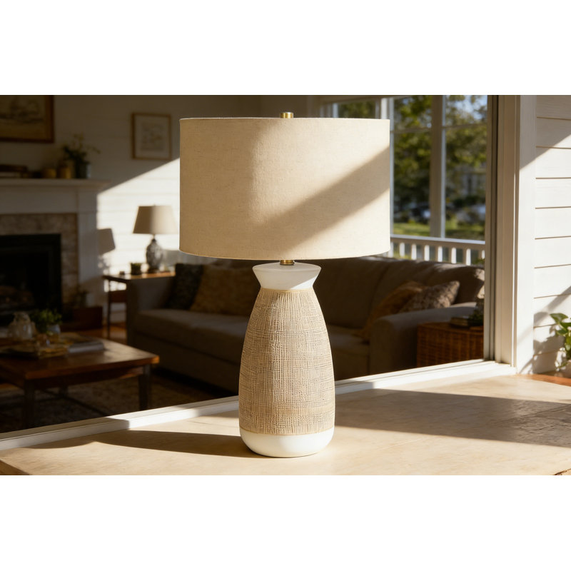 Lighting, 27 po, lampe de table, céramique crème, abat-jour beige, contemporain