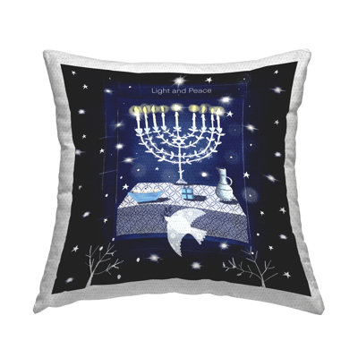 Light And Peace Hanukkah Menorah Outdoor Printed Pillow by Susse Linton