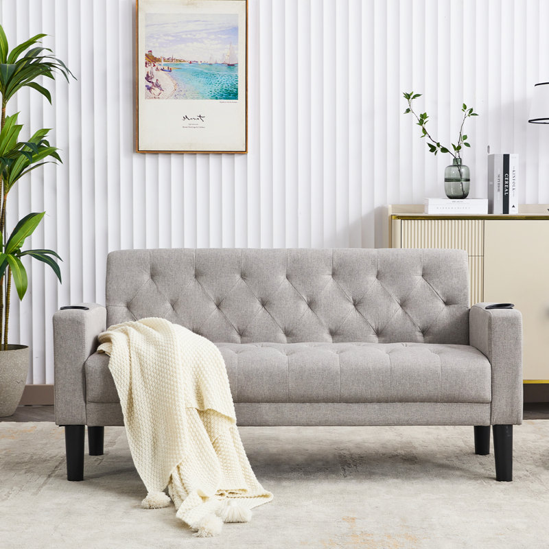 Borut 62'' Upholstered Loveseat, Light Gray Polyester