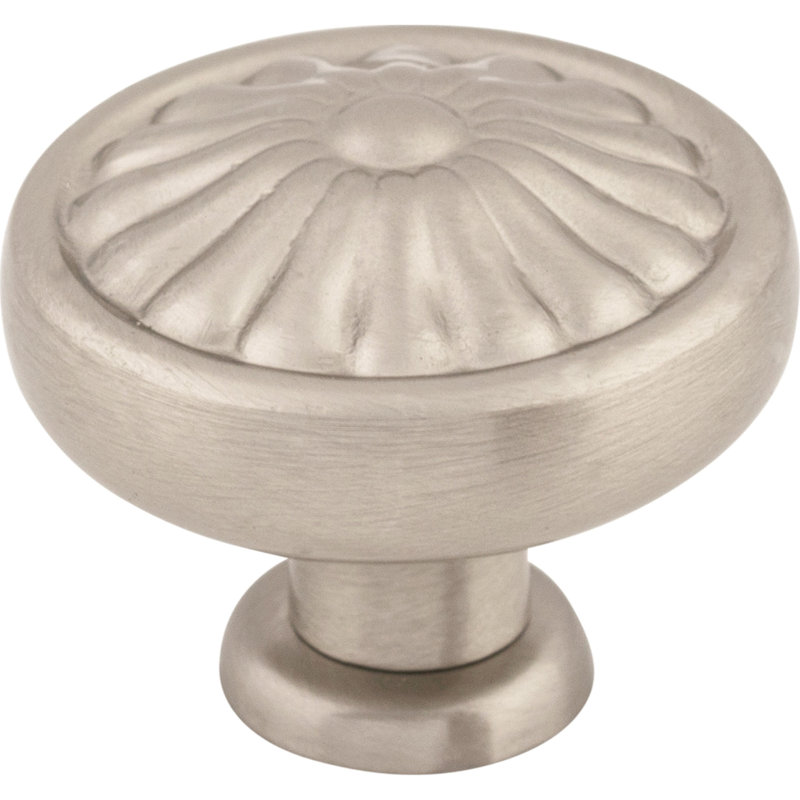 Flower 1 1/4" Diameter Round Knob, Brushed Satin Nickel