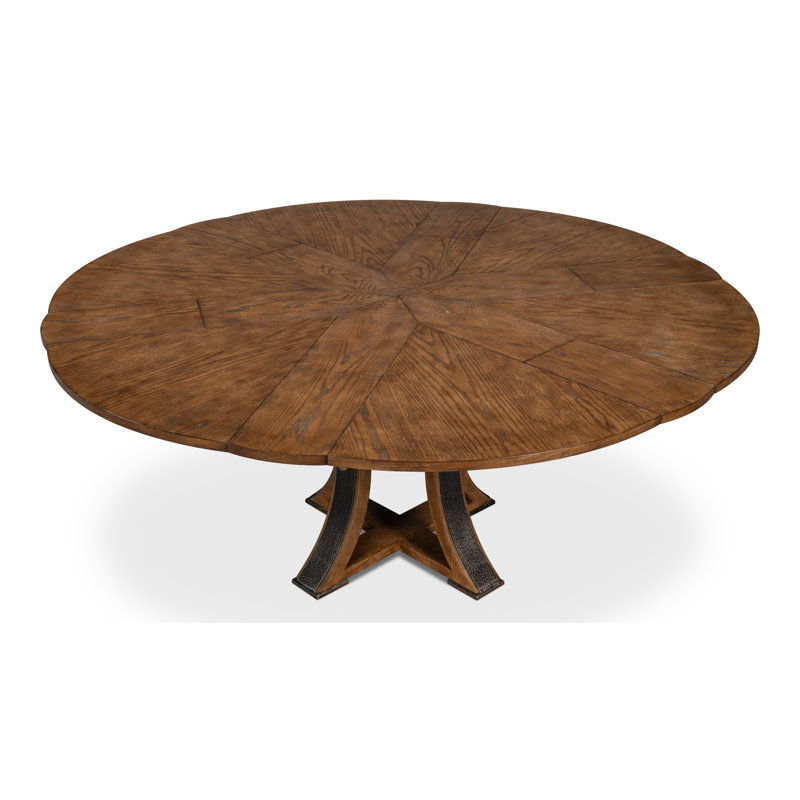 Tower Round Solid Oak Dining Table, Light Mink/Dark Hammered