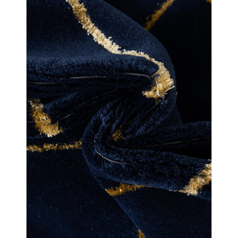 Tapis à carreaux bleu marine et doré Latitude Run®, Carré 7 pi 10 po