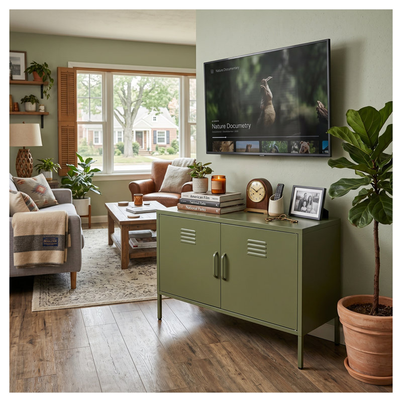 Armoire de rangement en acier vert olive avec tablette réglable, commode d'appoint de 64 cm de haut pour le salon