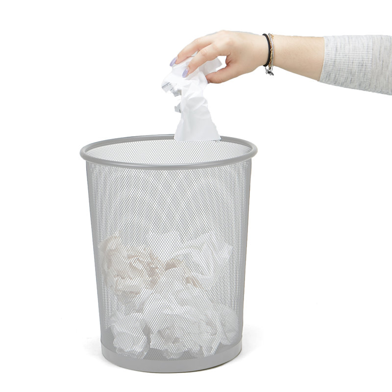 Silver Stainless Steel Mesh Office Trash Can, 12" x 14.5"