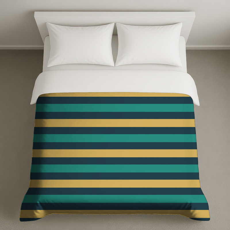 Housses de couette à rayures jaunes et bleu sarcelle, King