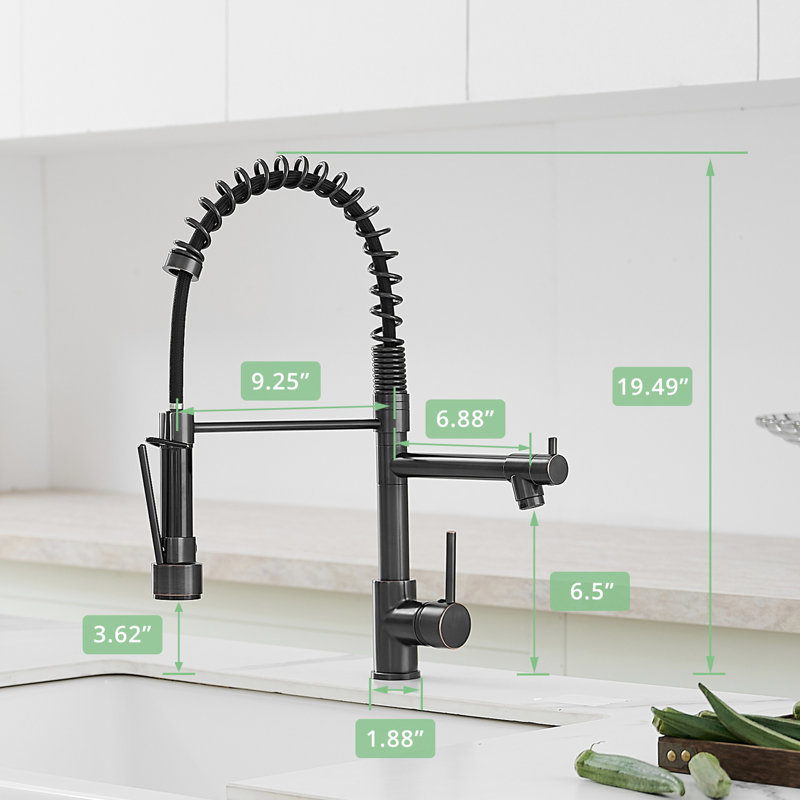 Robinet de cuisine avec douchette rétractable, finition bronze huilé, levier à poignée simple, rotation de 360 degrés, robinet en céramique, robinet de style moderne, poignée, robinet de style contemporain