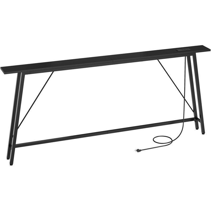 Black Metal and Wood Console Table with Power Outlets