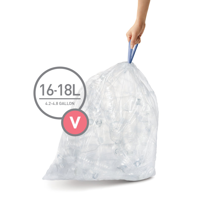 Simplehuman Code V Liners, Pack Of 60 Liners, 50% Recycled Custom Fit Bin Bags, 16-18L, Clear