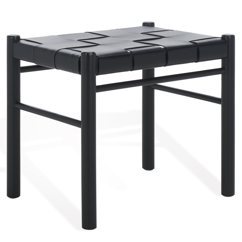 Mayer Woven Leather Ottoman, Black, Black