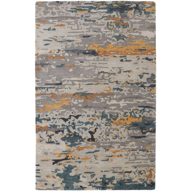 Casual Abstract, Gray/Yellow/Blue Area Rug, Rectangle 8' x 10'