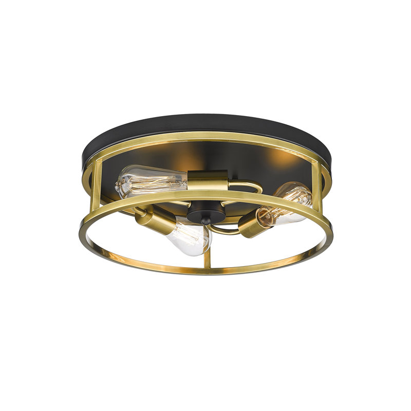 Plafonnier encastré rond transitionnel 3 lumières or et noir, Noir et or