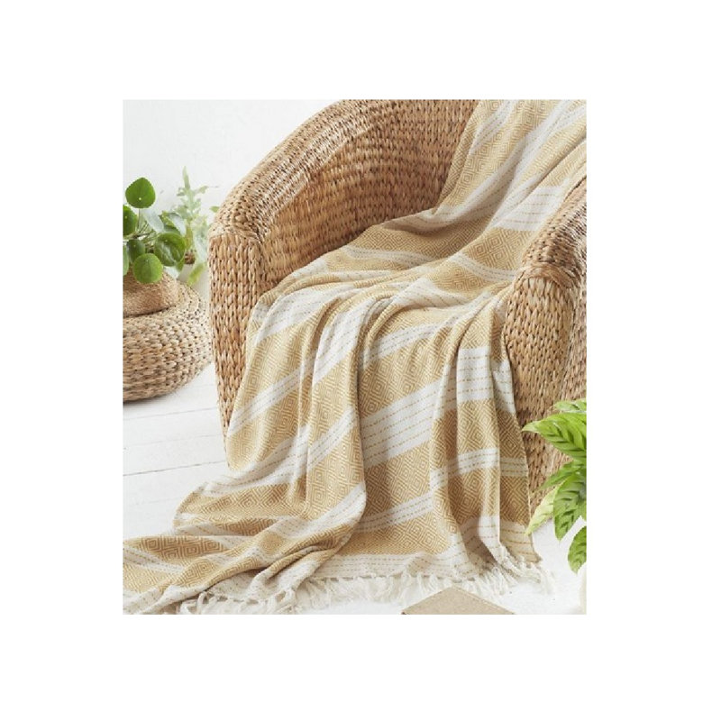 Recycled Diamond Throw Plain Weave / Muslin Throw Blanket, Ochre, W120 x L150cm