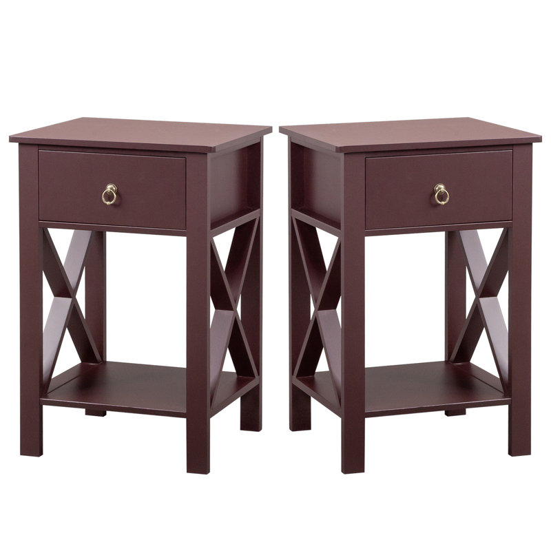 Side Crossed Drawer Nightstand (Set of 2), Brown, 2