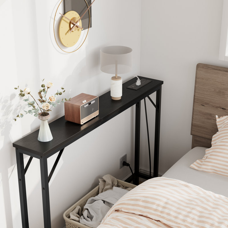 Slim Console Table with Built-In Outlets, Narrow Console Table for Small Spaces,  Behind Your Couch or In Tight Areas. Industrial-Style Sofa Table for Living Room, Hallway, or Entryway