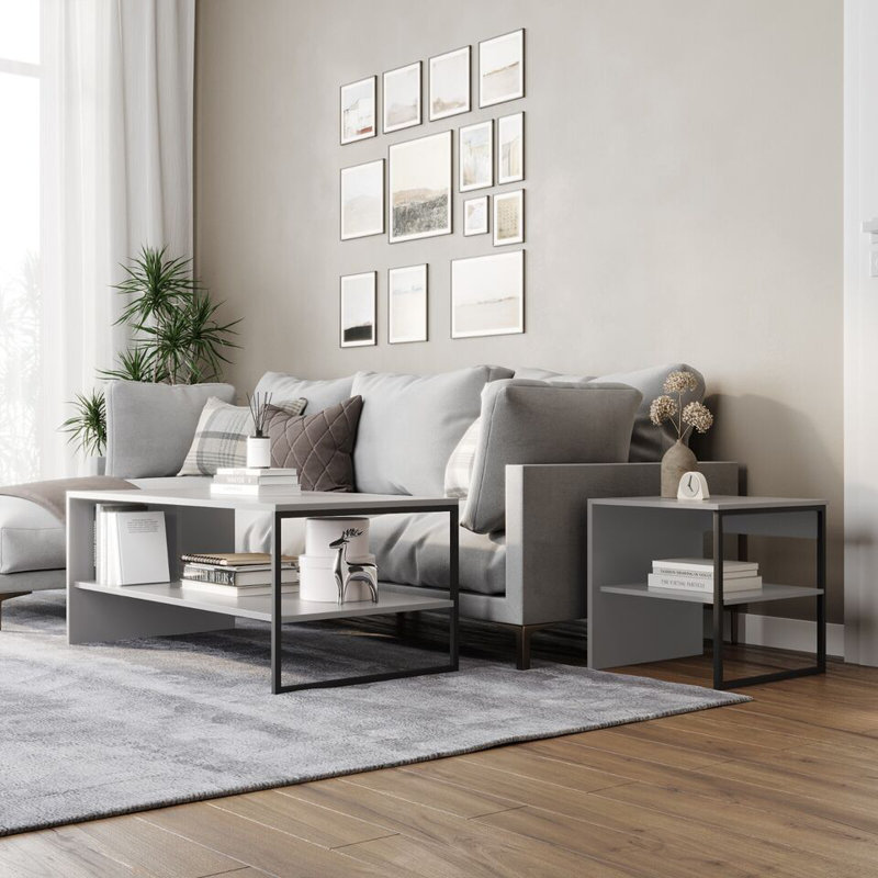 Pragiya 2 - Piece Solid Wood Living Room Table Set, Grey