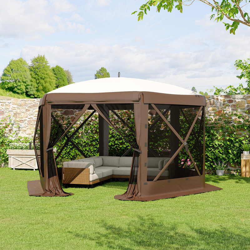 Tente d'auvent 13x13FT à une pression avec filet et 6 panneaux, vert armée, brun, Beige