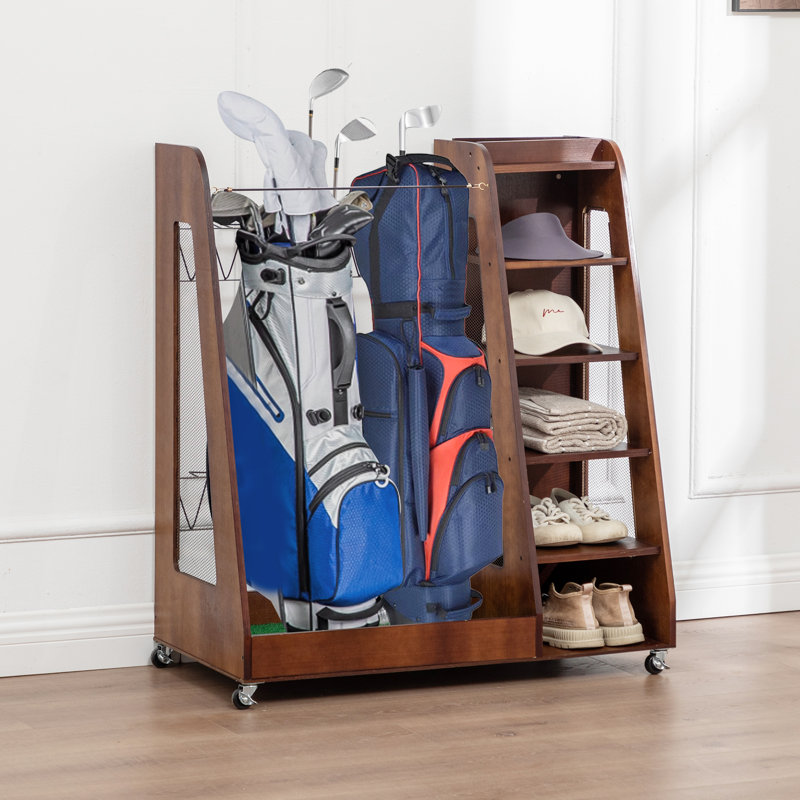 Support de rangement pour sac de golf - support de rangement en bois de qualité supérieure pour garage ou remise, Brun
